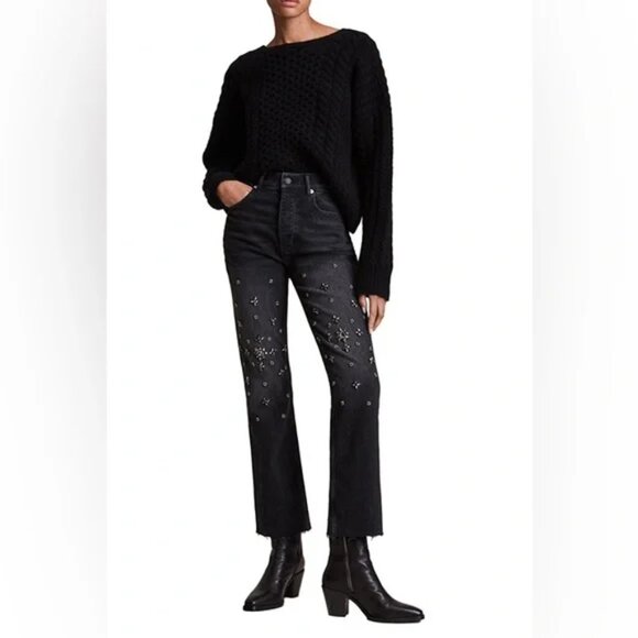 AllSaints Evie High-Rise Embellished Slim Jeans Size 26
